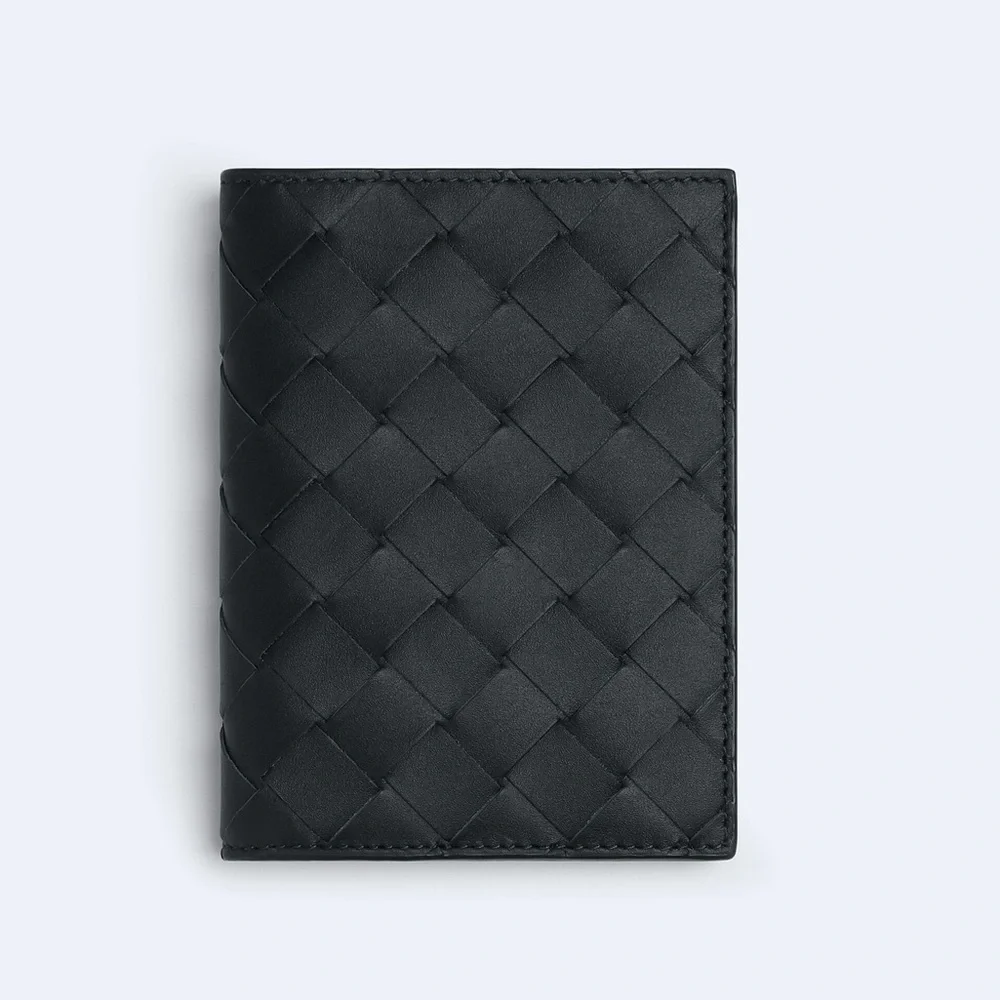Bottega Veneta Navy Blue Abyss Intrecciato Calfskin Leather Flap Wallet